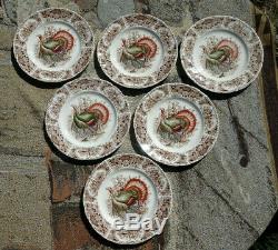 6 Johnson Bros Windsor Ware England Wild Turkey Native American Dinner Plates