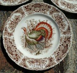 6 Johnson Bros Windsor Ware England Wild Turkey Native American Dinner Plates