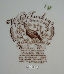 6 Johnson Bros Windsor Ware England Wild Turkey Native American Dinner Plates