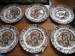 6 Johnson Brother His Majesty Thanksgiving Turkey 10 5/8 Dinner Plates