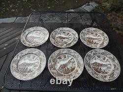 6 Johnson Brothers Historic America View of Boston Dinner Plates Brown England