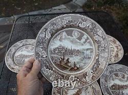 6 Johnson Brothers Historic America View of Boston Dinner Plates Brown England