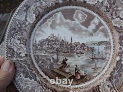 6 Johnson Brothers Historic America View of Boston Dinner Plates Brown England