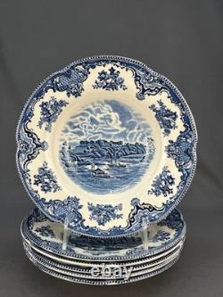 6 Johnson Brothers OLD BRITAIN CASTLES BLUE 8 3/4 Rim Soup Bowls England MINT