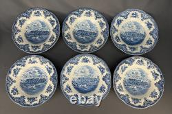 6 Johnson Brothers OLD BRITAIN CASTLES BLUE 8 3/4 Rim Soup Bowls England MINT