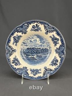 6 Johnson Brothers OLD BRITAIN CASTLES BLUE 8 3/4 Rim Soup Bowls England MINT