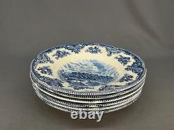 6 Johnson Brothers OLD BRITAIN CASTLES BLUE 8 3/4 Rim Soup Bowls England MINT