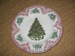 6 Johnson Brothers Old Britain Castles Pink Christmas Tree 8 3/4 Plate England