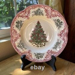 6 Johnson Brothers Old Britain Castles Pink Green Christmas Tree Salad Plates