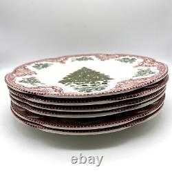 6 Johnson Brothers Old Britain Castles Pink Green Christmas Tree Salad Plates