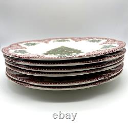 6 Johnson Brothers Old Britain Castles Pink Green Christmas Tree Salad Plates