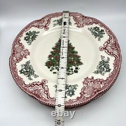 6 Johnson Brothers Old Britain Castles Pink Green Christmas Tree Salad Plates