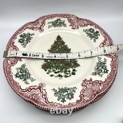 6 Johnson Brothers Old Britain Castles Pink Green Christmas Tree Salad Plates