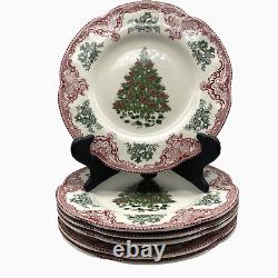 6 Johnson Brothers Old Britain Castles Pink Green Christmas Tree Salad Plates