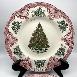 6 Johnson Brothers Old Britain Castles Pink Green Christmas Tree Salad Plates