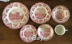 79 Pc Set Pink OLD BRITAIN CASTLES by Johnson Bros England Service for 12 + Extr