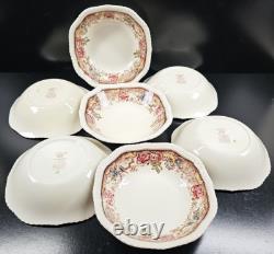 7 Johnson Brothers Devonshire Brown Multicolor Square Soup Bowls Set Floral Lot