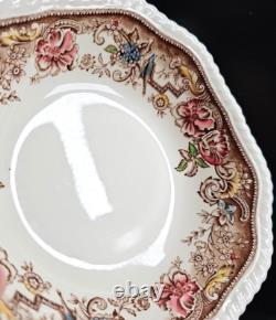 7 Johnson Brothers Devonshire Brown Multicolor Square Soup Bowls Set Floral Lot