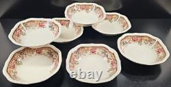 7 Johnson Brothers Devonshire Brown Multicolor Square Soup Bowls Set Floral Lot