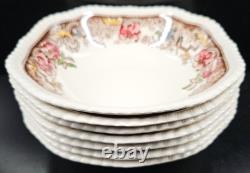 7 Johnson Brothers Devonshire Brown Multicolor Square Soup Bowls Set Floral Lot