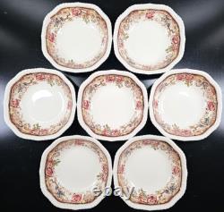 7 Johnson Brothers Devonshire Brown Multicolor Square Soup Bowls Set Floral Lot