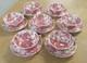 7 Johnson Brothers English Chippendale Red Pink Floral Cream Soup Bowls & Saucer