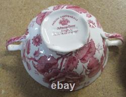 7 Johnson Brothers English Chippendale Red Pink Floral Cream Soup Bowls & Saucer