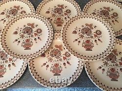 (8) Johnson Bros Brown Jamestown 10-1/8 Dinner Plates Vintage