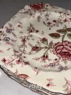8 Johnson Bros England Pink Rose Chintz Square Salad Plates Off-Set Saucer 7.75