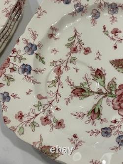 8 Johnson Bros England Pink Rose Chintz Square Salad Plates Off-Set Saucer 7.75