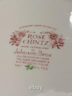 8 Johnson Bros England Pink Rose Chintz Square Salad Plates Off-Set Saucer 7.75