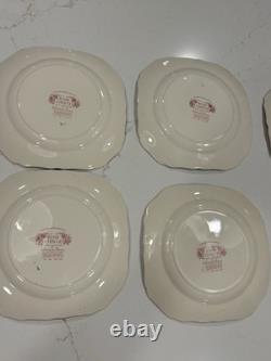 8 Johnson Bros England Pink Rose Chintz Square Salad Plates Off-Set Saucer 7.75