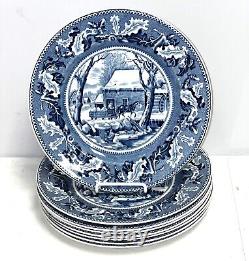 8 Johnson Bros HISTORIC AMERICA THANKSGIVING BLUE 10 1/2 DINNER PLATES
