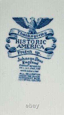 8 Johnson Bros HISTORIC AMERICA THANKSGIVING BLUE 10 1/2 DINNER PLATES