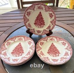 8 Johnson Bros Old Britain Castles Pink Christmas Tree Salad Plates, 7 7/8- EUC