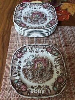 8 Johnson Brothers His Majesty Thanksgiving Turkey Salad Square Plate 7 England