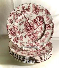 8 Johnson Brothers Red English Chippendale 10 Dinner Plates