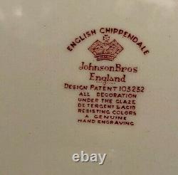 8 Johnson Brothers Red English Chippendale 10 Dinner Plates