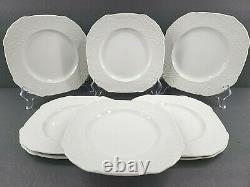 8 Johnson Brothers Richmond White Square Salad Plates Set 7.5 Embossed Ceramic