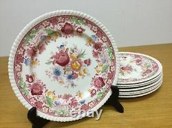 8 Johnson Brothers Winchester Pink 9 7/8 Dinner Plates Flowers Rope Edge