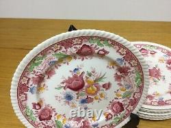 8 Johnson Brothers Winchester Pink 9 7/8 Dinner Plates Flowers Rope Edge