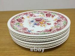 8 Johnson Brothers Winchester Pink 9 7/8 Dinner Plates Flowers Rope Edge