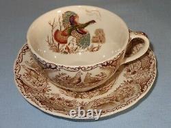 8 Sets Johnson Brothers Windsor Ware Wild Turkeys Native American Cup & Saucers