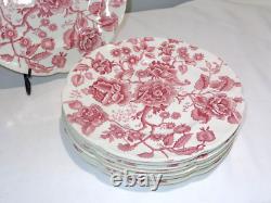 8 Vintage Johnson Brothers Red English Chippendale Dinner Plates