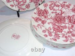8 Vintage Johnson Brothers Red English Chippendale Dinner Plates