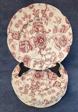 9 Johnson Bros English Chippendale Red Dinner 10 Plate Tranferware s-1I