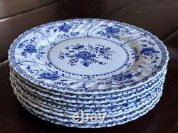 9 Johnson Bros Indies Blue & White Made in England Dinner Plates 9 1/2 VTG