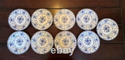 9 Johnson Bros Indies Blue & White Made in England Dinner Plates 9 1/2 VTG