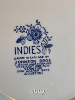 9 Johnson Bros Indies Blue & White Made in England Dinner Plates 9 1/2 VTG