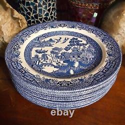 9 Johnson Brothers Blue Willow 10 Dinner Plates Churchill Made In England Nice